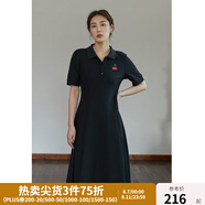 獨束【長短可選】大碼女裝POLO領連衣裙夏新款微胖mm遮肉顯瘦 黑色-長款 M
