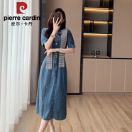 皮爾卡丹韓版Polo領單排扣短袖牛仔裙連衣裙女夏季2025新款中長款連身裙子 單連衣裙 S (建議80-95斤)