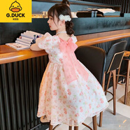 G.DUCKKIDS小黃鴨女童夏裝連衣裙新款寶寶兒童時(shí)尚中長(zhǎng)款裙子夏季 剪花點(diǎn)公主裙 140 建議身高130