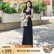 美洋（MEIYANG）歌劇院連衣裙莫代爾豎條V領(lǐng)修身吊帶小魚尾長裙夏季氣質(zhì)溫柔長裙 深灰色（長版） M