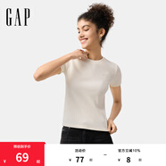 Gap女裝2025春季新款刺繡logo羅紋彈力短袖T恤簡(jiǎn)約常規上衣761951 米白色 L (170/88A) 亞洲尺碼