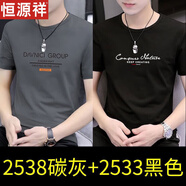 恒源祥圓領(lǐng)短袖T恤男2025夏季新款男裝純棉半袖打底衫上衣服體恤 2538碳灰+2533黑色 XL【建議130-145斤】
