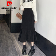 皮爾卡丹（pierre cardin）黑色魚(yú)尾裙女秋冬2025新款高腰包臀裙中長(cháng)款A字裙半身裙半裙長(cháng)裙 黑色 S