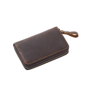 愛(ài)瘋馬瘋馬皮鑰匙包拉鏈頭層牛皮復古汽車(chē)鎖匙包六環(huán)掛鉤便捷式防丟卡包 咖色