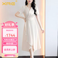 XAE奢侈高檔品牌短袖連衣裙女2025夏季新款V領(lǐng)氣質(zhì)純色百搭顯瘦裙 米色 L 【建議105-115斤】