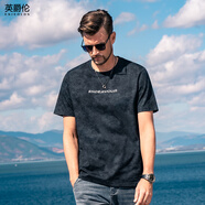 英爵倫2025夏季新款美式復古扎染短袖t恤男潮流字母印花圓領(lǐng)體恤 水墨黑 L _(120-140斤)