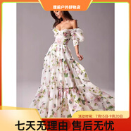 提恩（TIEN）歐美跨境新款露肩歐美女裝時(shí)尚歐根紗仙氣長(cháng)款氣質(zhì)晚禮服連衣裙 粉色 S