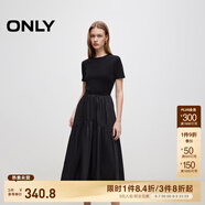 ONLY2025春季新款優(yōu)雅氣質(zhì)純色拼接短袖長(zhǎng)裙連衣裙女|125107024 H1Z 黑色 XS