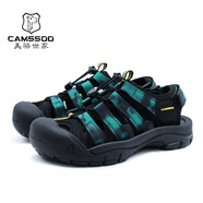 美駱世家（CAMSSOO）(Camssoo)意大利男女真皮包頭防滑戶外溯溪涉水涼鞋 黑綠色 36