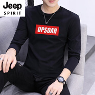 JEEP SPIRIT品牌男士長(zhǎng)袖t恤潮流男裝秋季體恤純棉印花秋衣打底衫白色上衣服 【長(zhǎng).袖】UP黑色 M