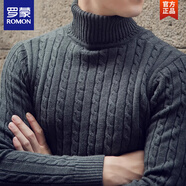 羅蒙（ROMON）秋冬季高領(lǐng)毛衣男士純棉針織衫學(xué)生修身韓版粗針加絨加厚打底衫男 炭灰色【粗針】 厚款 M 適合100-120斤