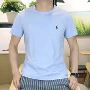 POLO SPORT拉夫勞倫短袖t恤男小馬標(biāo)刺繡純棉T恤男圓領(lǐng)休閑簡(jiǎn)約大方體恤男裝 淺藍(lán)色 XL 160-180體重