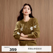 伊芙麗（eifini）伊芙麗圓領(lǐng)手工刺繡毛球毛衣外套女2024秋季新款重工設計感針織衫 橄欖綠 M