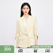 秋水伊人通勤小西裝女春新款修身一?？郯俅钪鄙硇奚砦鞣@瘦外套女 黃色 XL