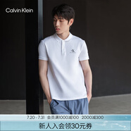 Calvin KleinJeans夏季男士商務(wù)休閑通勤ck翻領(lǐng)字母印花短袖T恤POLO衫J319635 YAF-白色 2XL （建議190-200斤）