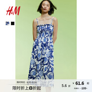 H&M女裝背心吊帶連衣裙秋季無(wú)袖修身收腰露背海洋印花長(zhǎng)裙1221999 白色/藍(lán)色花卉 XL 175/116