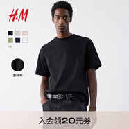 H&M男裝女裝T恤情侶裝重磅純棉寬松透氣圓領(lǐng)紅色短袖打底衫0608945 黑色 XL 180/116 oversize寬松版型