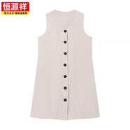 恒源祥老錢風(fēng)V領(lǐng)單排扣背心連衣裙女夏季小眾a字裙修身收腰顯瘦氣質(zhì)短裙 原麻色 S