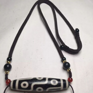 DRJEFUN藏傳瑪瑙九眼天珠吊墜西藏真品藏式佛珠掛飾項鏈男女鎖骨 黑白九眼橫穿