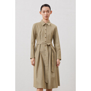 麥檬MM/麥檬冬裝收腰細條紋長(cháng)袖連衣裙女5BA195741 淺棕 XL