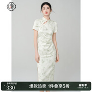 固執(zhí)（OBSTINATE）【特價(jià)】2025夏季新中式竹葉提花日常顯瘦改良短袖氣質(zhì)旗袍連衣裙 淺綠色 S