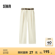Semir[商場同款]森馬休閑褲女卷邊七分褲顯瘦秋2024新款純棉闊腿褲百搭 米白10301 165/70A/L