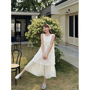 韓版寬松甜美背心連衣裙女中長款無袖氣質(zhì)dress 白色 均碼