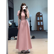 GARNUO法式赫本風(fēng)黑色連衣裙子女夏季2025新款高級感禮服裙氣質(zhì)收腰長裙 粉色【短袖長款】 XL 【121-135斤】
