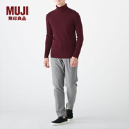 無(wú)印良品 MUJI 男式 羅紋編織高領(lǐng)毛衣 M9AA901 長(zhǎng)袖針織衫 暗紅色 M