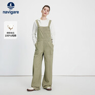 Navigare意大利小帆船女士全棉水洗牛仔褲直筒長(zhǎng)褲背帶褲2332575501綠M