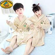 G.duck兒童睡袍珊瑚加厚睡衣男童女童冬季5-15中大童法蘭絨浴袍家居服10 米黃無(wú)帽 160 cm(M碼建議身高141-155CM)