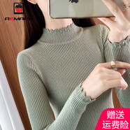 AEMAPE半高領(lǐng)打底衫女2025春秋時(shí)尚緊身針織衫女上衣短款毛衣 淺綠色 M