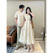 2025夏季情侶裝夏裝一男一女套裝短袖T恤男女愛心連衣裙一衣一裙 女裙 M