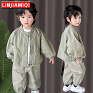 鄰家米其【三件套】童裝男童套裝秋裝長(cháng)袖寶寶兒童裝春秋男孩秋季小孩衣服 XT6665（外套+打底衫+褲）-綠色 110 碼/建議身高110cm左右（4周歲）