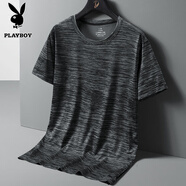 花花公子（PLAYBOY）短袖T恤男半袖上衣男士半截袖夏季透氣吸汗戶外運(yùn)動(dòng)體恤休閑服 深灰色 8XL （建議240-260斤）