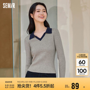 森馬毛衣女短款修身顯瘦簡(jiǎn)約春秋撞色polo領(lǐng)毛衫復古109524107003
