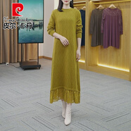 皮爾卡丹2025秋冬款純色針織連衣裙女厚半高領(lǐng)洋氣減齡拼接蕾絲長(cháng)裙打底衫 黃色 S 【建議80-90斤】