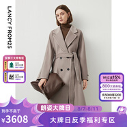 朗姿【尖貨補單】純羊毛法式收腰中長款毛呢外套大衣女西裝領(lǐng)冬季新款 煙灰色3 L