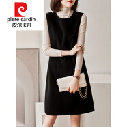 皮爾卡丹（pierre cardin）針織2025馬甲連衣裙女春秋新款復(fù)古寬松高端時(shí)尚無(wú)袖背心毛呢裙 黑色 S