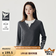 茵曼（INMAN）撞色條紋拼接假兩件毛衣女春秋款時(shí)尚復(fù)古顯瘦百搭針織衫 優(yōu)雅灰 L