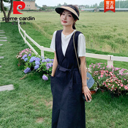 皮爾卡丹（pierre cardin）法式黑色無(wú)袖背帶連衣裙套裝女夏收腰顯瘦高級(jí)感輕熟風(fēng)超長(zhǎng)款長(zhǎng)裙 藏青黑套裝 L 125-135斤
