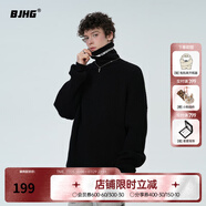 BJHG不計后果秋冬基礎(chǔ)款條紋高領(lǐng)毛衣男潮美式情侶寬松中性風針織衫女 炭黑色 M