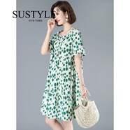 SUSTYLE奢侈高端品牌女裝高檔雪紡連衣裙2025夏季大碼顯瘦時(shí)尚媽媽休閑裙 綠色 L 【95-110斤】