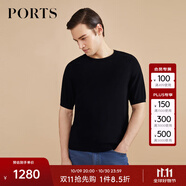 PORTS寶姿男裝針織短袖圓領(lǐng)套頭衫MM8K116VKE002 BLACK XL