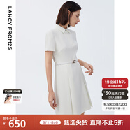 朗姿【尖貨補單】黑白色顯瘦輕禮服襯衫連衣裙女夏新款復(fù)古小黑裙裙子 白色 S 155/76A