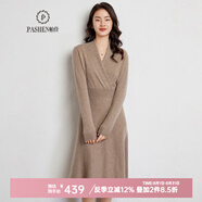 帕什羊絨連衣裙女中長款35%山羊絨秋冬V領(lǐng)基礎(chǔ)厚款打底針織衫NF-11226 原絨駝 XL