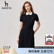 HAZZYS哈吉斯女裝 春季款翻領(lǐng)修身休閑系帶連衣裙AQWSE03BF01 藏青色NV L (165/88A 40)
