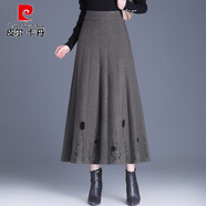 皮爾卡丹（pierre cardin）植絨印花針織半身裙秋冬女2025新款高腰大擺裙加厚冬裙毛線(xiàn)長(cháng)裙子 綠卡 均碼 1尺8-2尺3