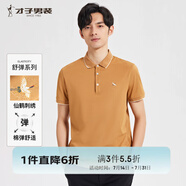 才子（TRIES）【多色可選 】POLO衫夏季新款男士短袖上衣仙鶴刺繡撞色翻領(lǐng) 仙鶴刺繡卡其色 L 48(170/88A)