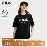 FILA斐樂(lè )官方T恤情侶款短袖衫2025春季新款休閑簡(jiǎn)約純棉T恤男女 正黑色-BK L L （175/96A）
